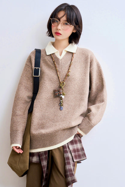Relaxed Fit Lapel Knit Sweatshirt