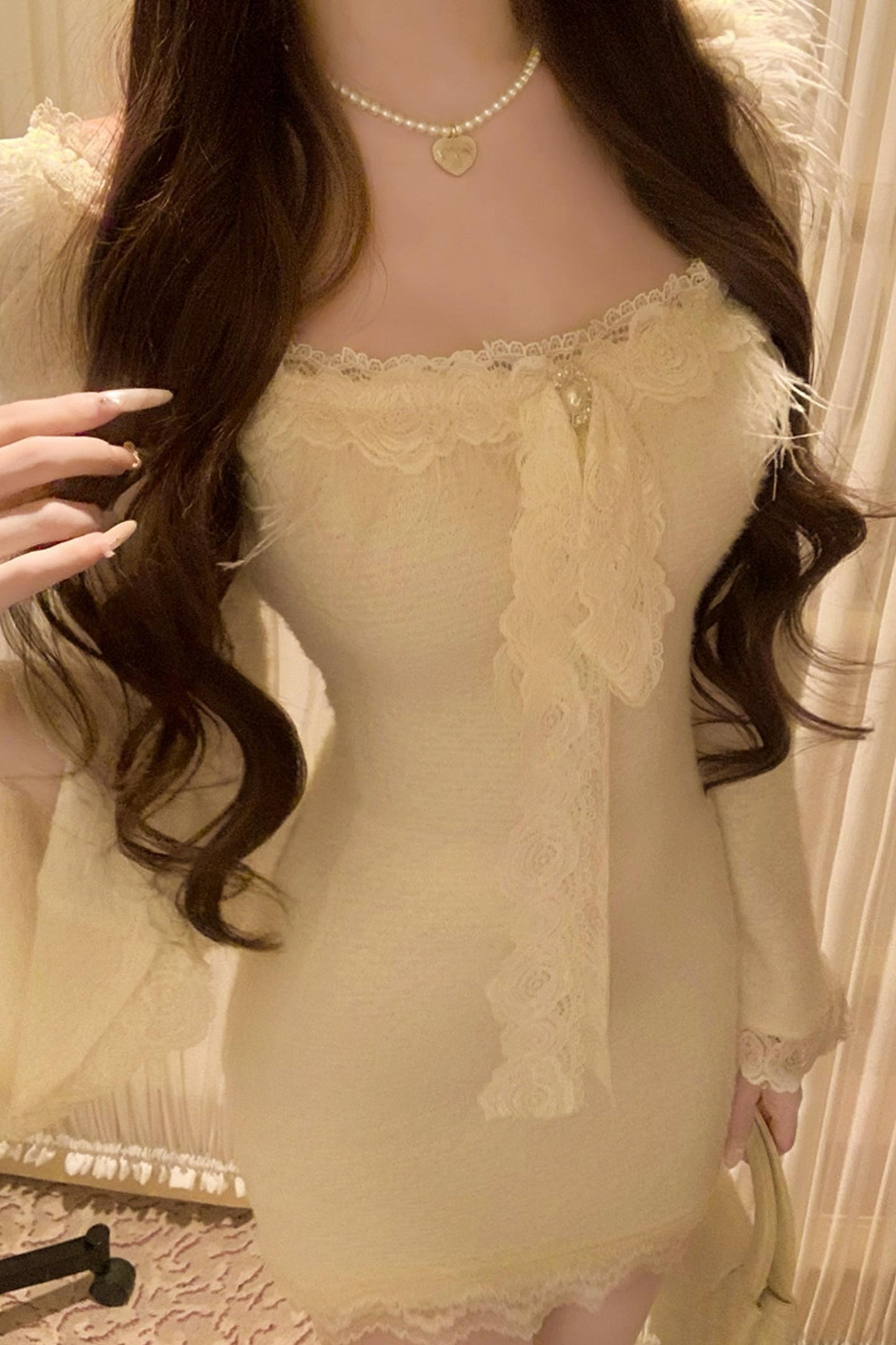 フレンチスイートスリムレースドレス