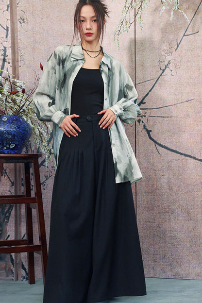 Gray Gradient Print Blouse + Easy Pants