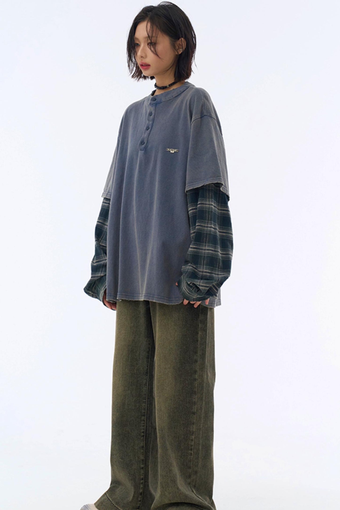 カラーブロックロングスリーブTシャツ