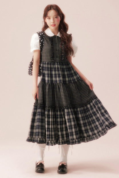 Black Plaid Patchwork Loose Shirt Dress