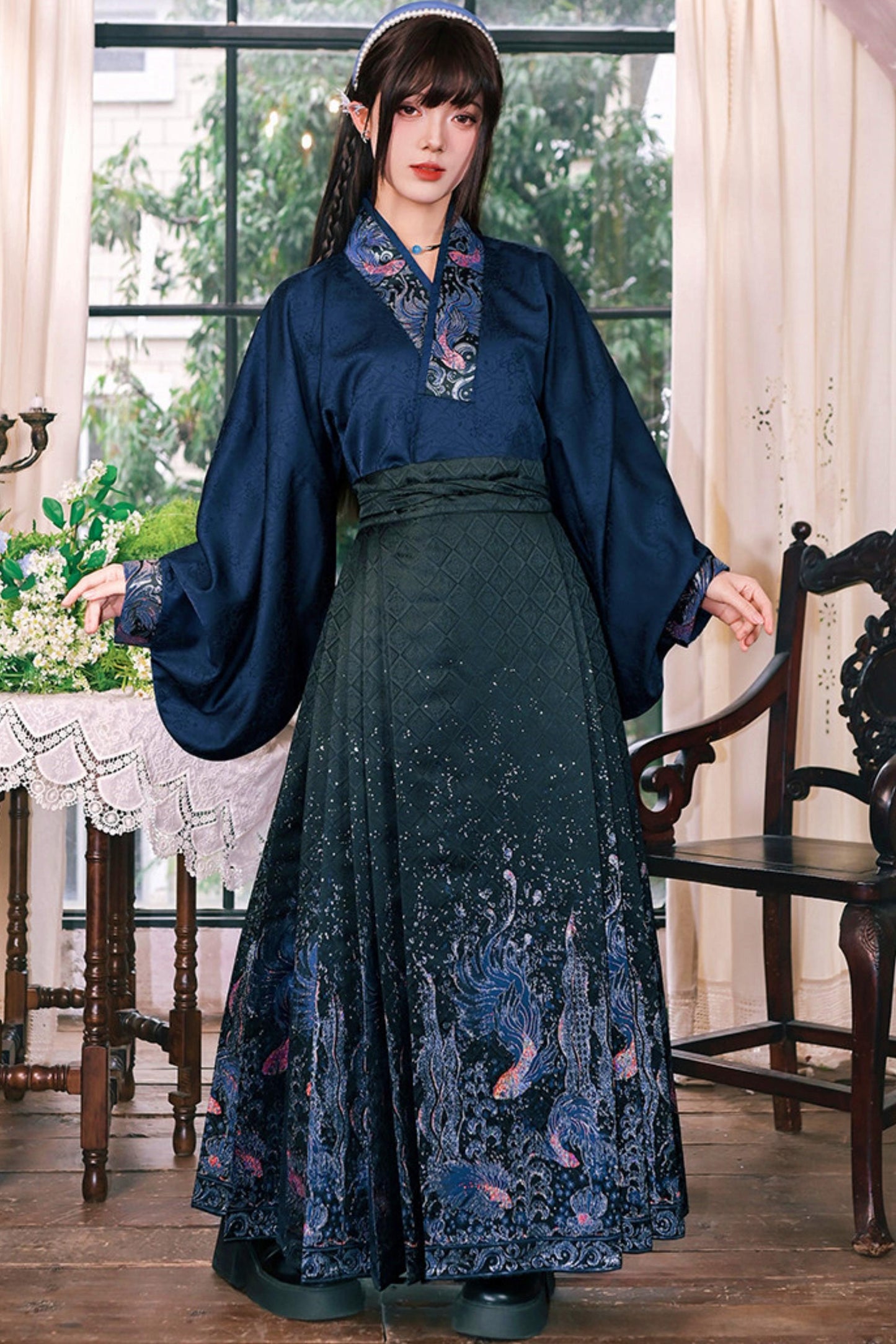 金色梭织汉服衬衫