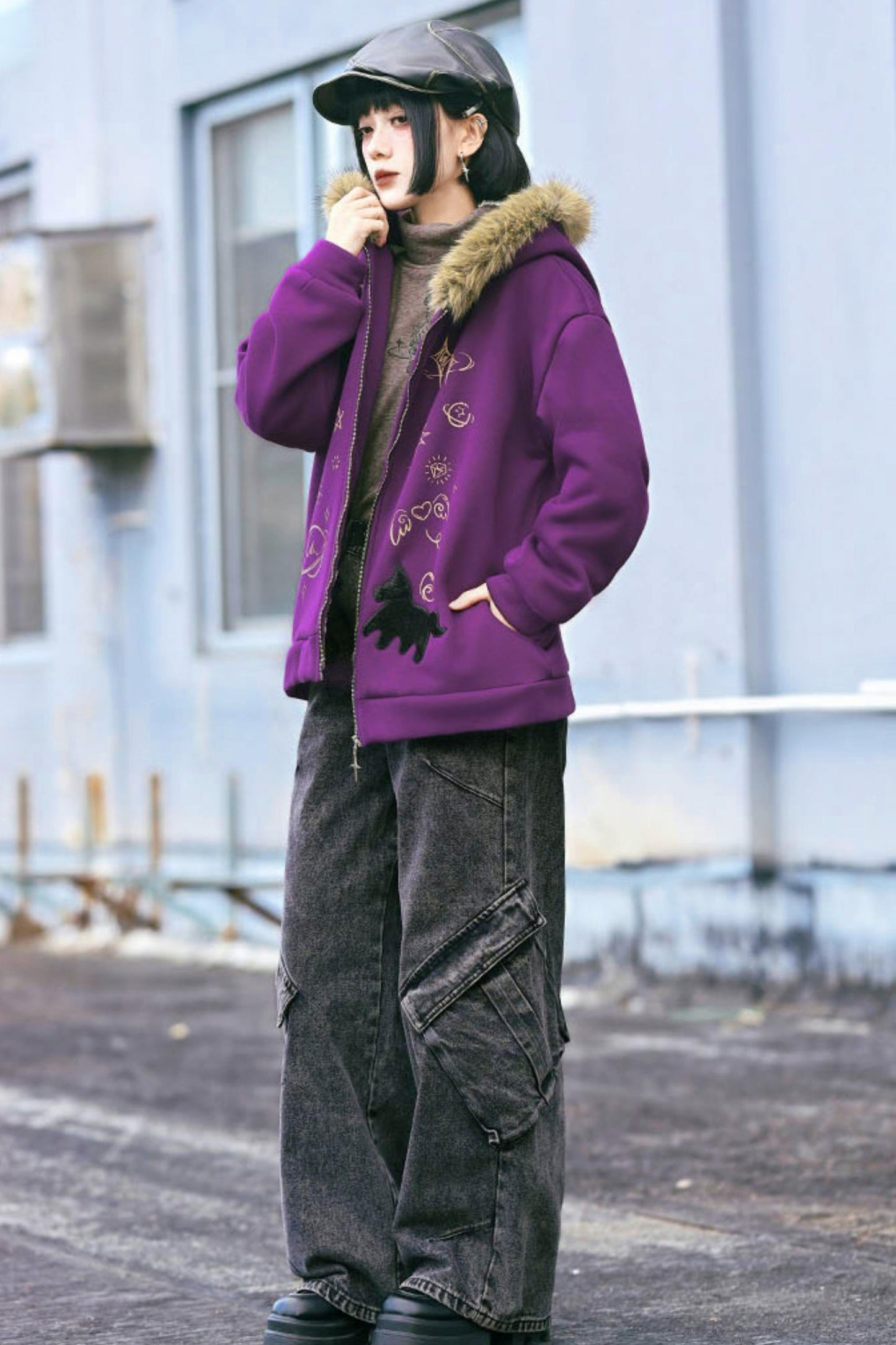 グラフィティファーカラーフーデッドフリースジャケット