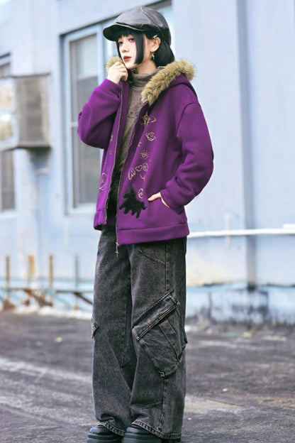 グラフィティファーカラーフーデッドフリースジャケット