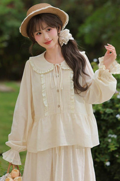 Reine Baumwollbluse mit Puppenkragen