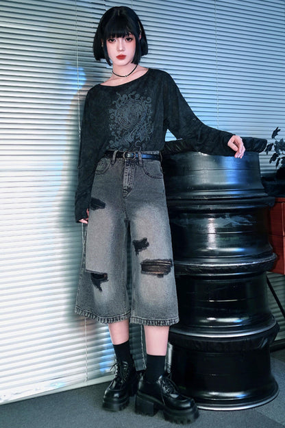 Ruins Street Distressed Denim Pants