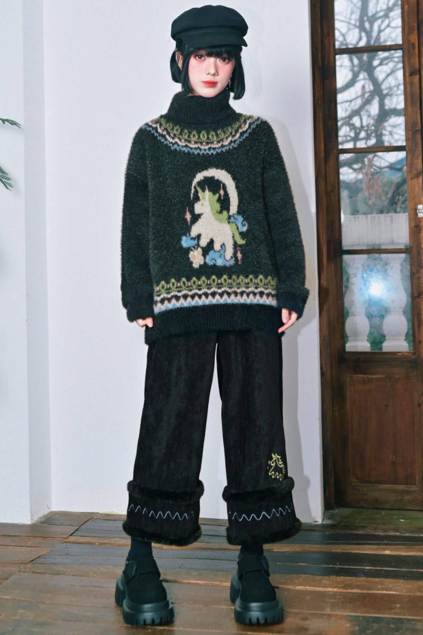 Faux Fur Jacquard Sweater