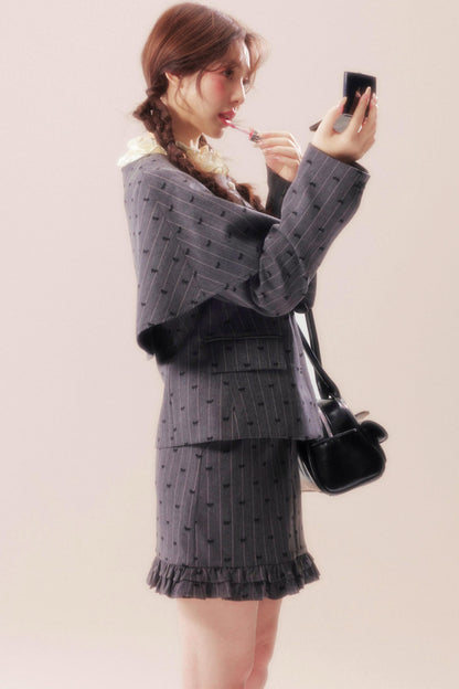 Evening glow coat + shawl + skirt + knit top