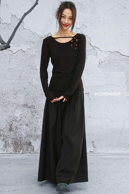 クリスタルボタンベルベットニットトップス