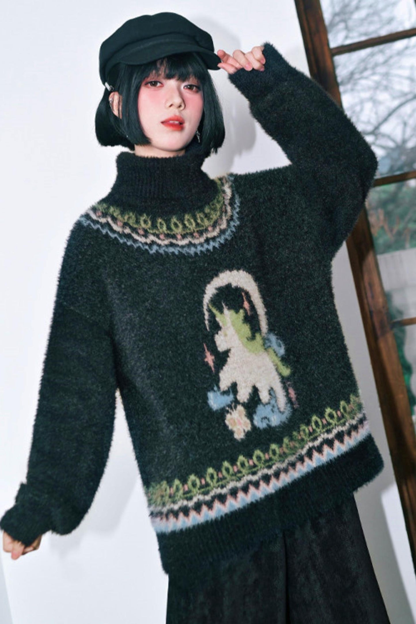 Faux Fur Jacquard Sweater