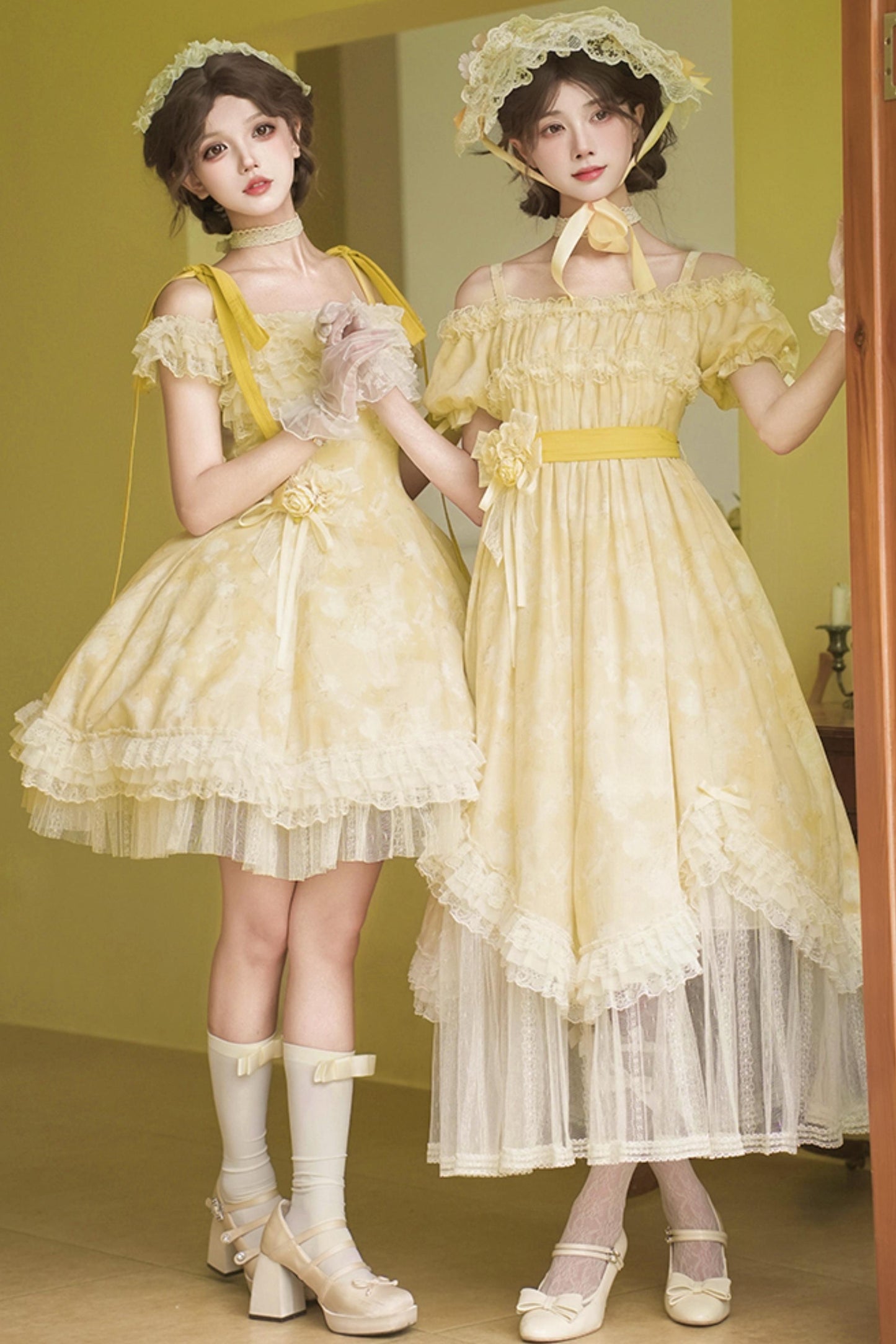 Romantic flower Lolita dress + jumper skirt + cardigan + hair accessories