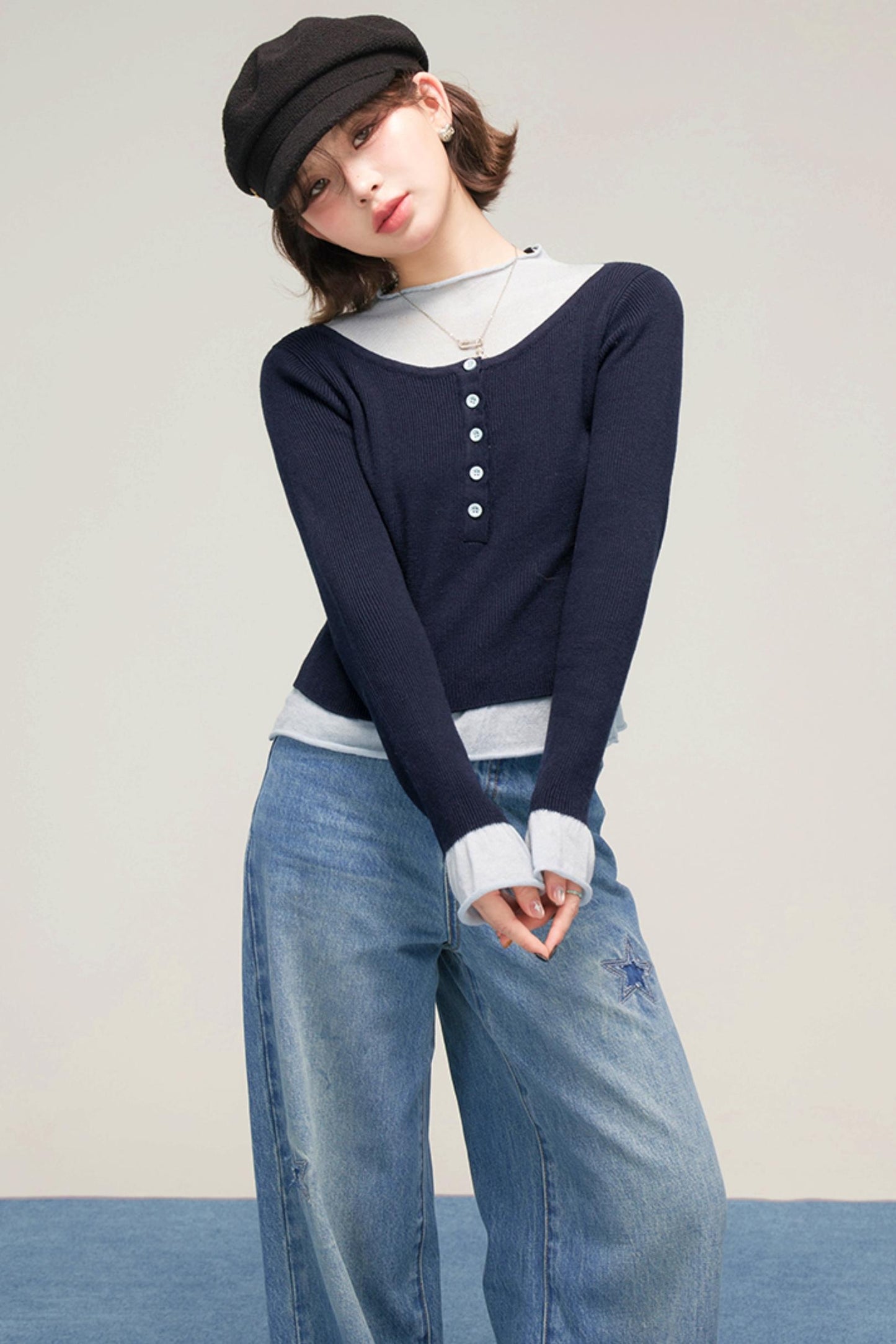 フロストブルースターパッチデニムパンツ