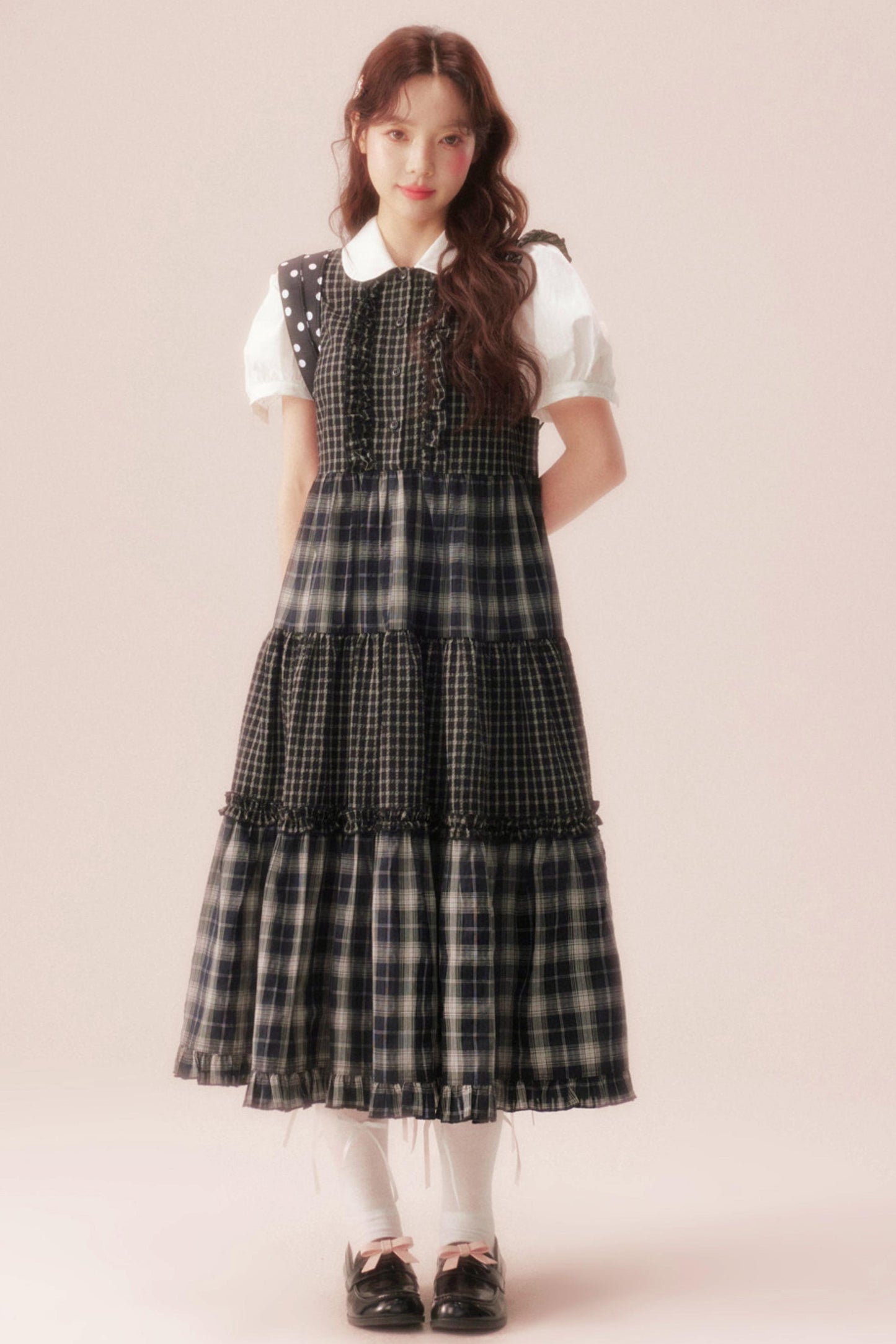 Black Plaid Patchwork Loose Shirt Dress