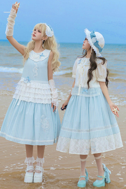 Blue Marine Fairy Lace Lolita Dress + Top + Skirt