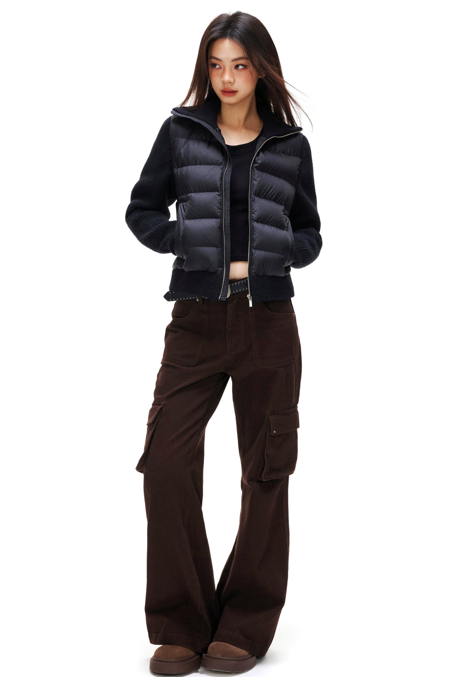 Ribbed Patchwork Down Jacket