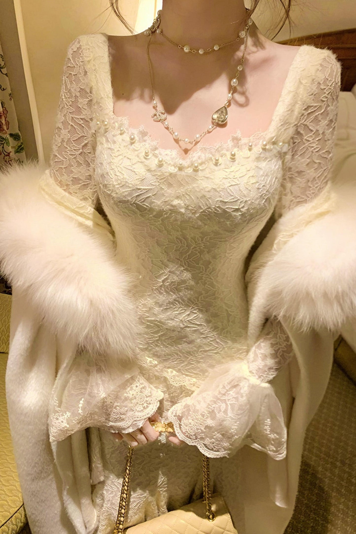 フレンチスタイルレースマーメイドドレス