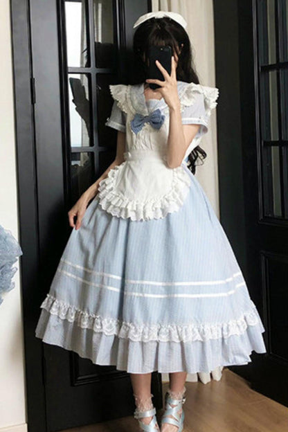 Klassisches maritimes Dienstmädchen-Lolita-Kleid + Accessoires