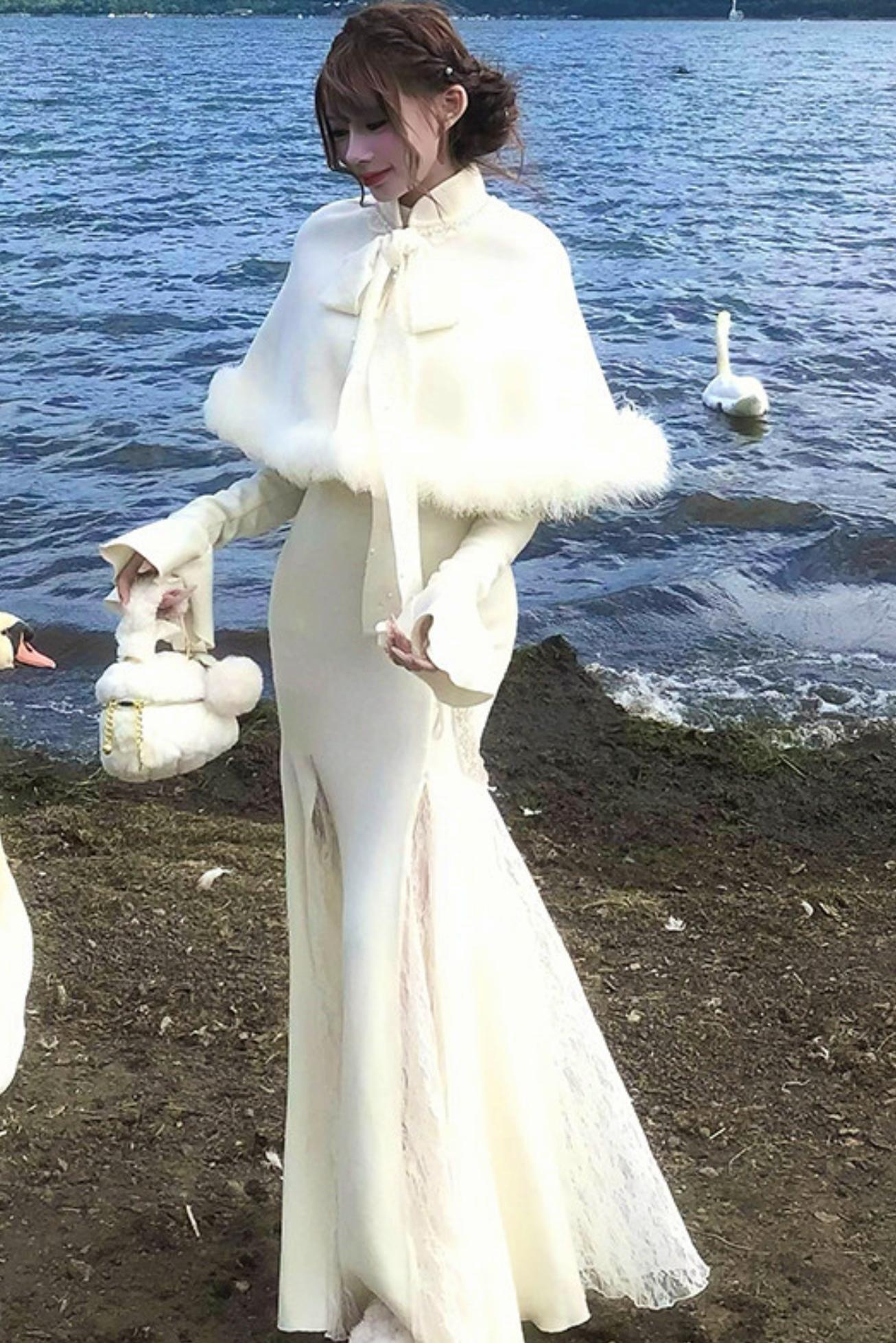 French Lace Waist Slimming Dress + Soft White Longline Croque