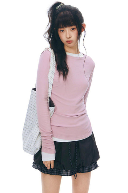 Y2Kボタンレイヤードトップス