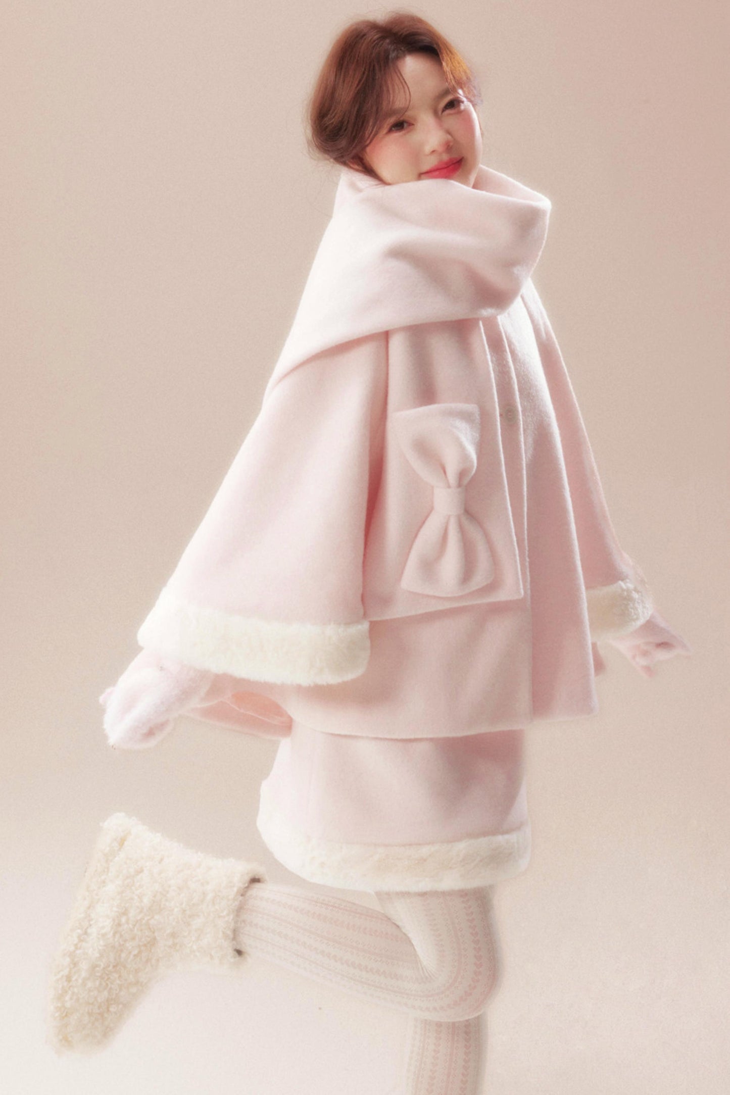 スイートコート+ハイウエストスカート+ニットスカーフ