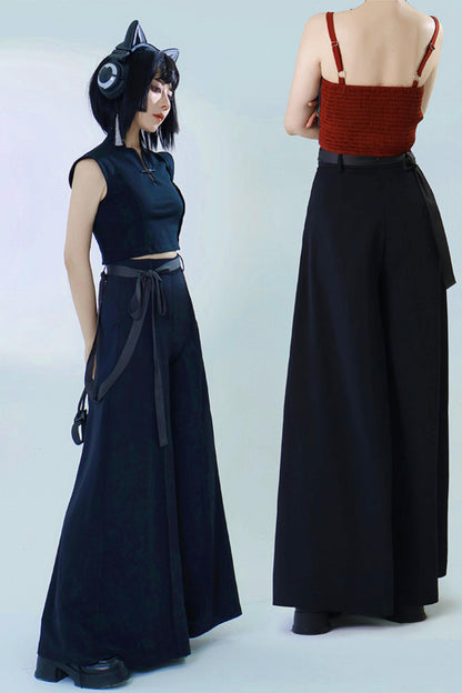 [Pre-order] Black/Beige/Gray Cyber Chinese-Style Wide-Leg Pants