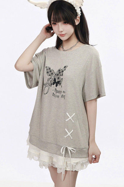サブカルバタフライTシャツ+スカート+レッグカバー