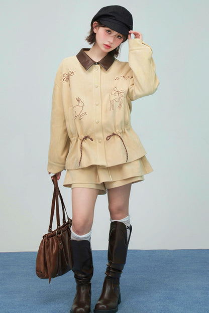 ウィートベージュエンブロイダージャケットセットアップ