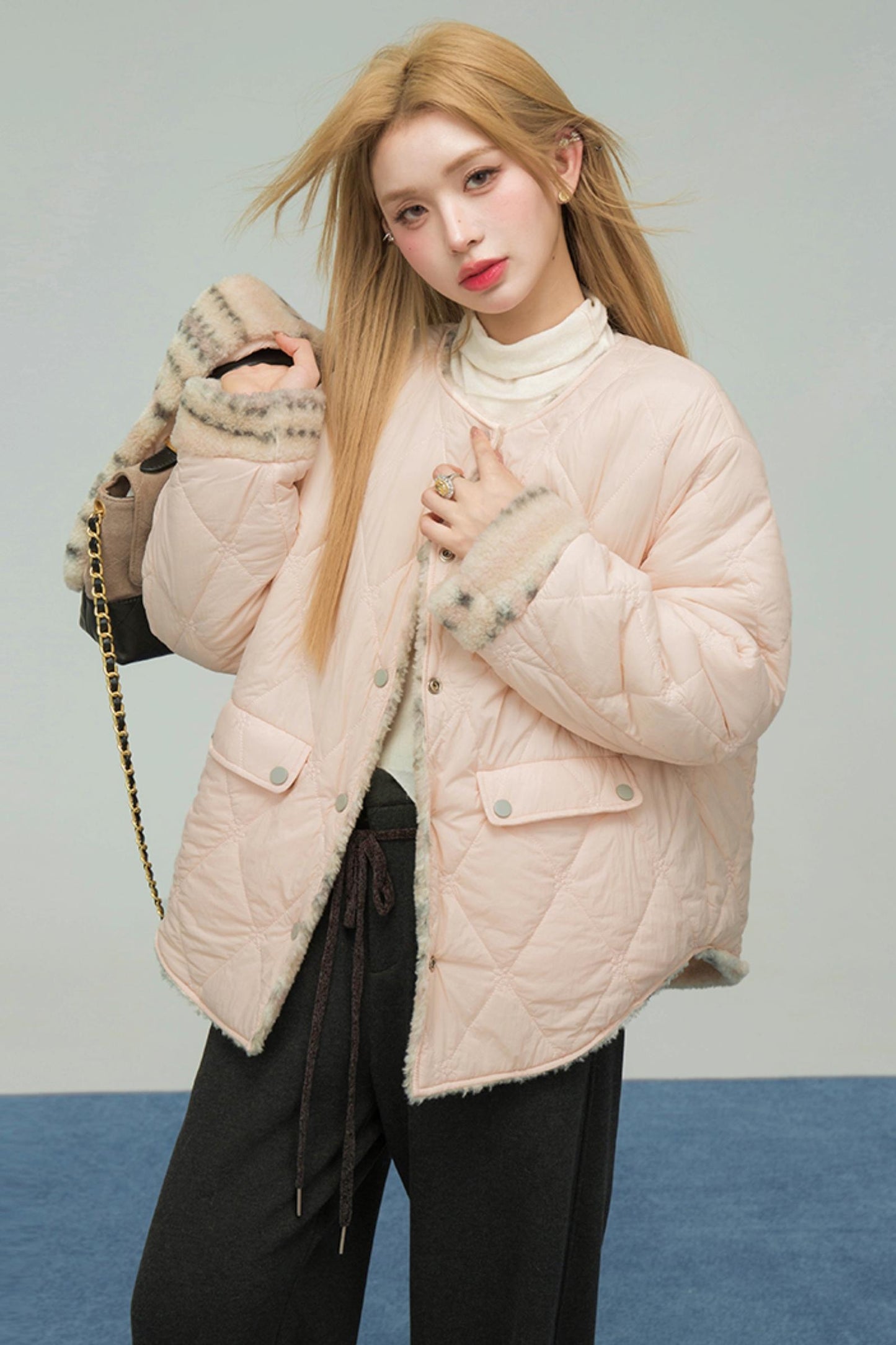 ローズピンクリバーシブルコットンジャケット