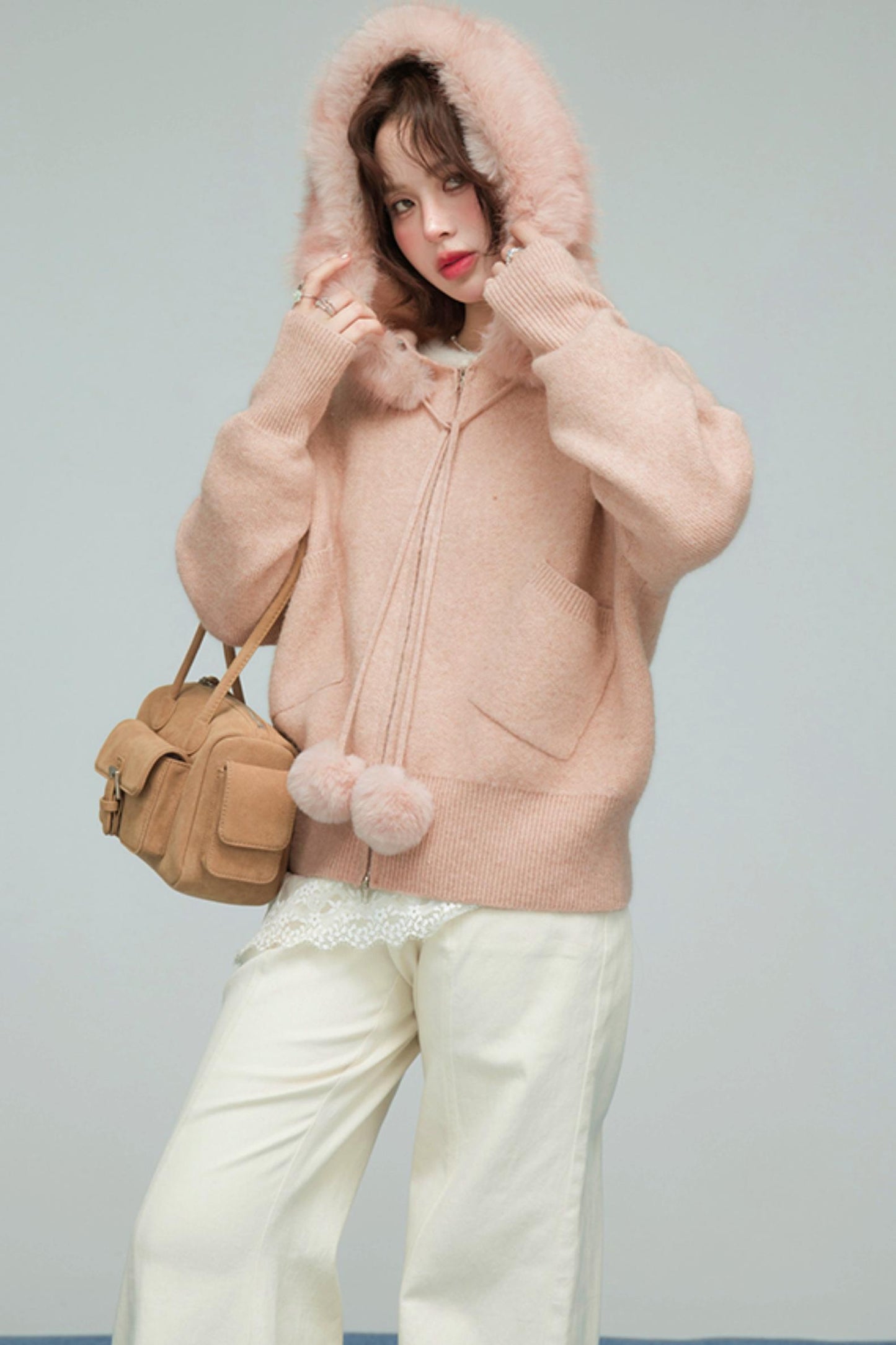 キャラメルファーカラーカーディガン