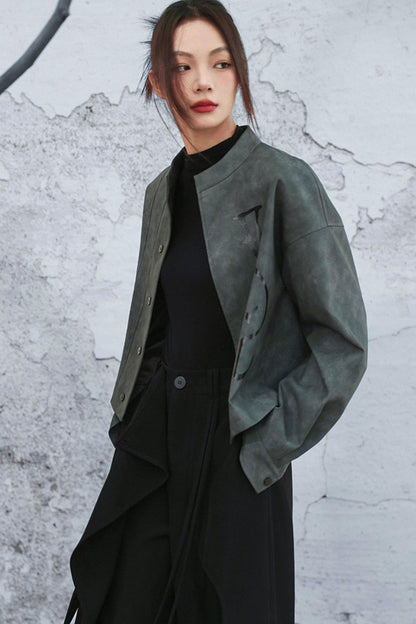 スタンドアップカラーレザージャケット