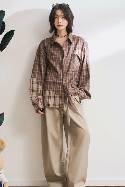 デザインチェックロングスリーブシャツ