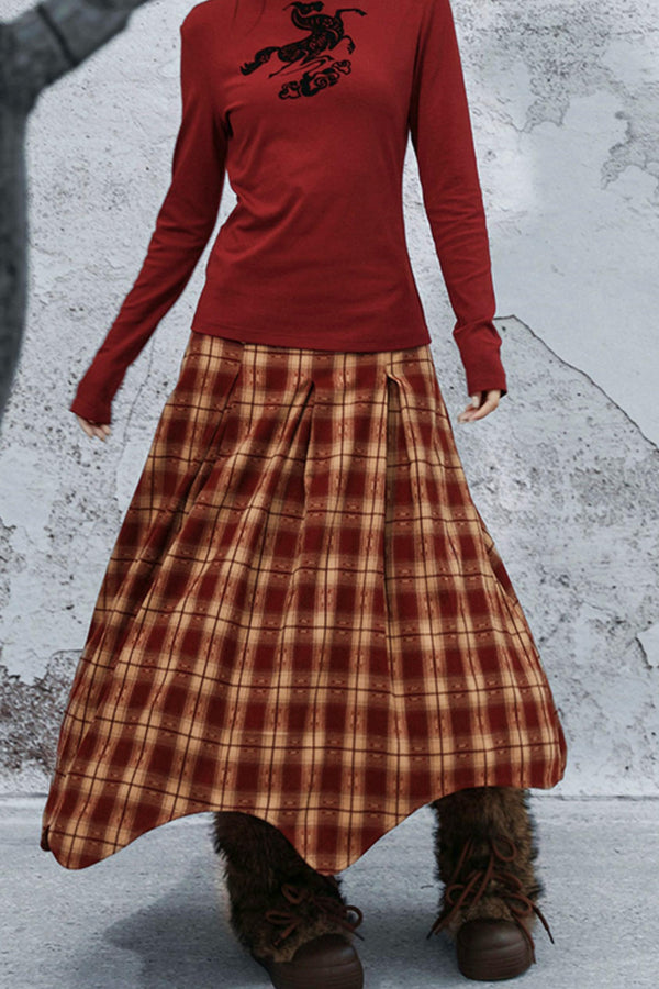 ダブルウエスティッドプラッドスカート