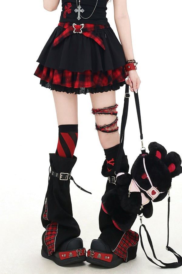 Red Plaid A-Line Tiered Skirt