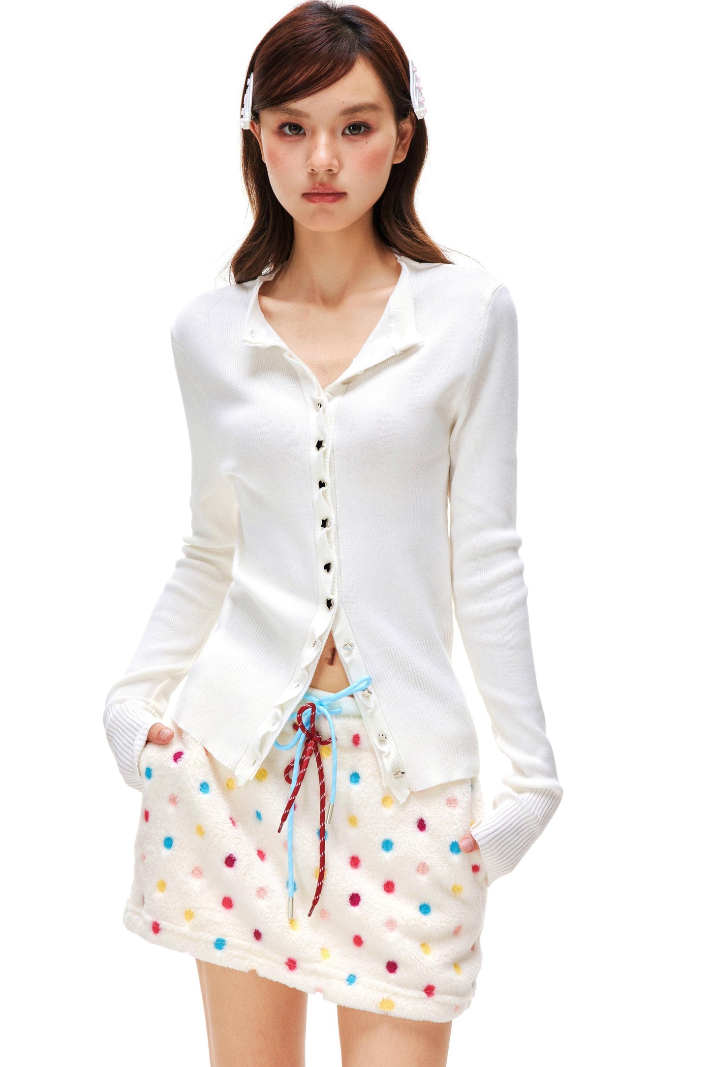 Love Star Button Slim Cardigan