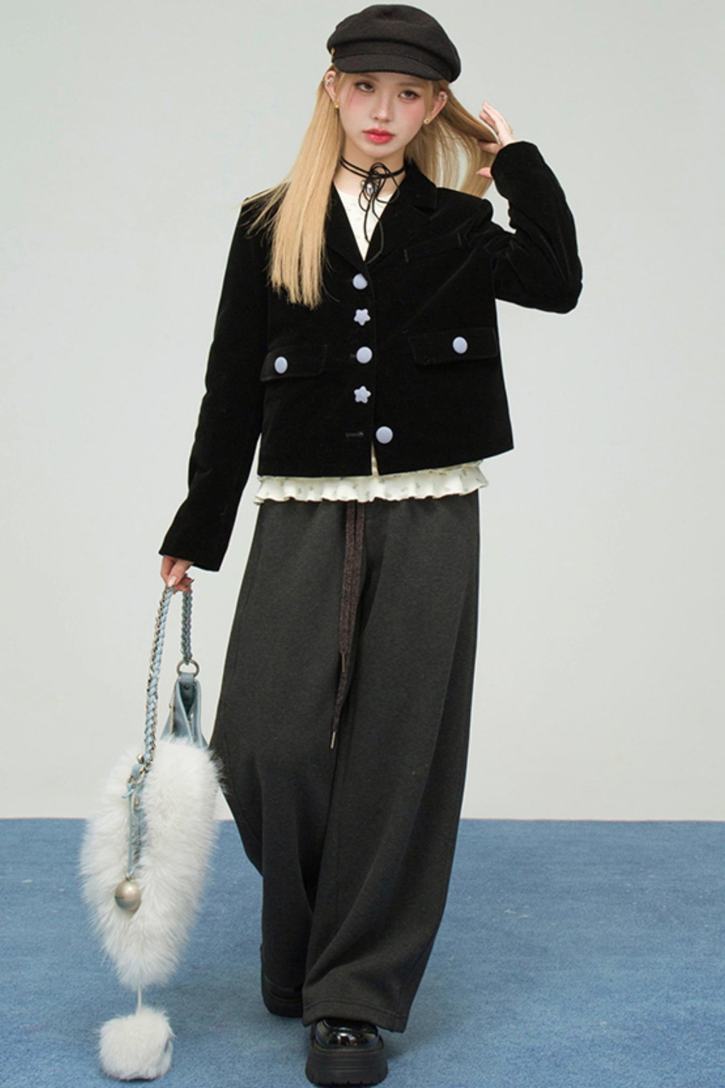 ベルベットカラーブロックドファーコラージャケット