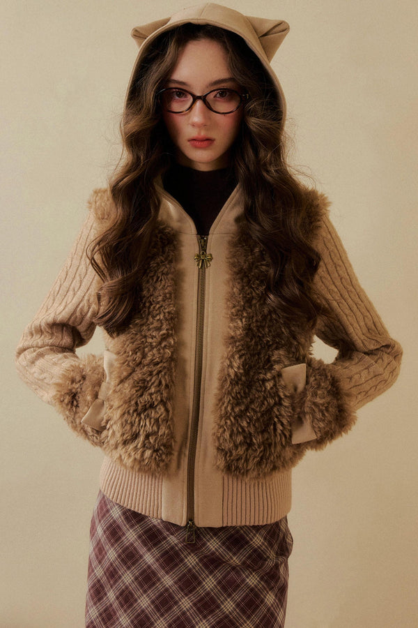 Cat Ear Fur Knit Jacket
