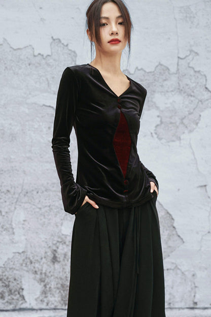 ゴシックベルベットベルスリーブブラウス