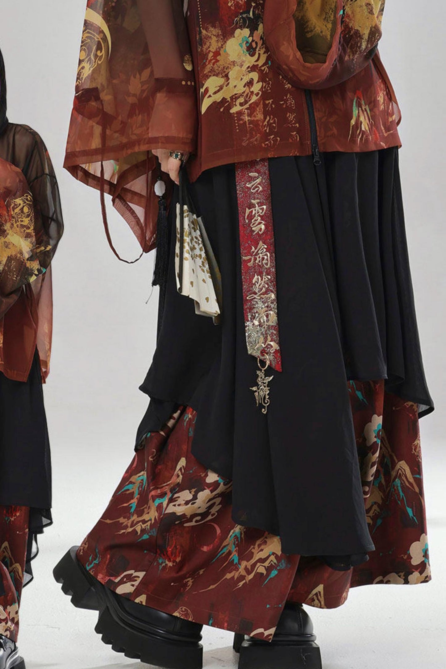 Gold Dragon Embroidered Choker Top (with Cups) + Chinese-Style Wide-Leg Pants