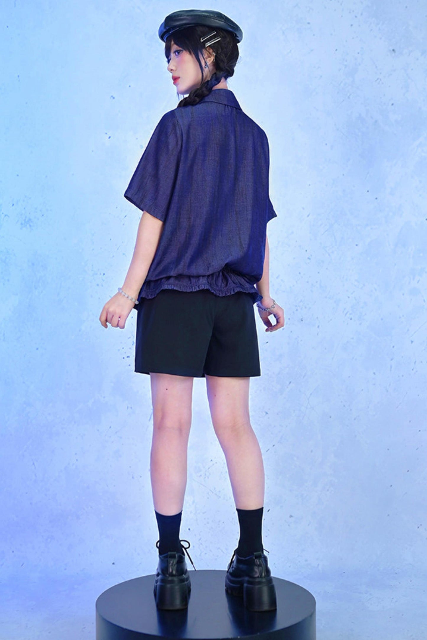 Night Blue Embroidered Subculture Shirt