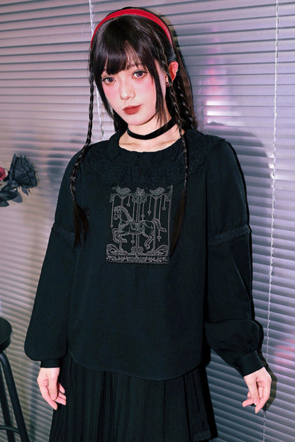 Dark Print Doll Collar Top