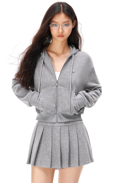 カジュアルジップアップパーカー+プリーツスカート