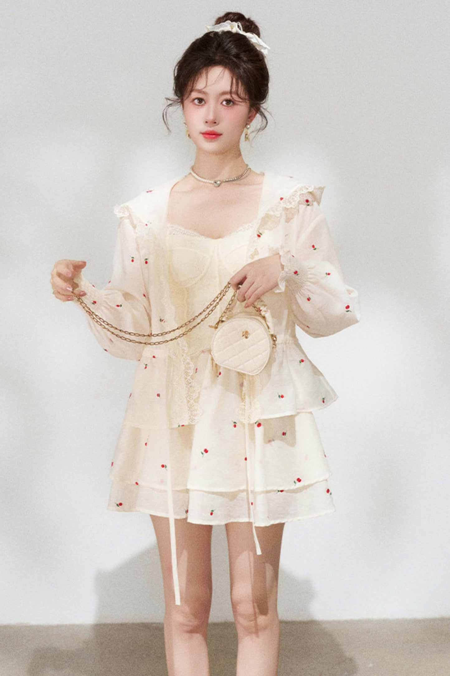 Lace Hooded Jacket + Top + Skirt