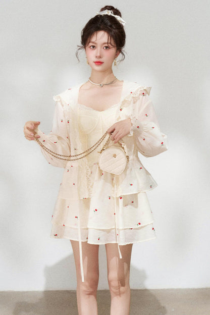 Lace Hooded Jacket + Top + Skirt