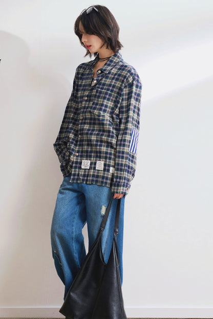 ルーズフィットチェックロングスリーブシャツ