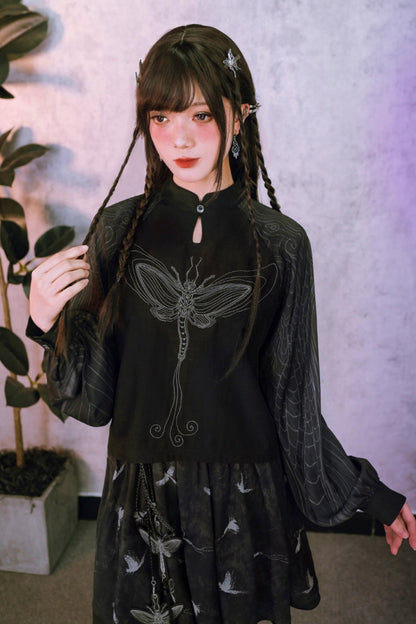 Embroidered Lantern Sleeve Top and Skirt + Top