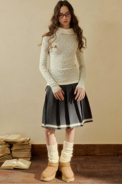 フローラルタイトタートルネックトップス