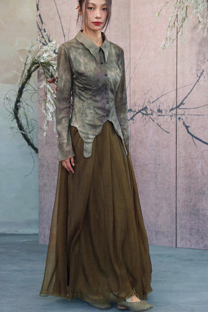 Vintage Green Chinese-Style Blouse