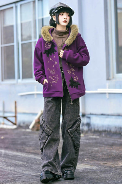 グラフィティファーカラーフーデッドフリースジャケット