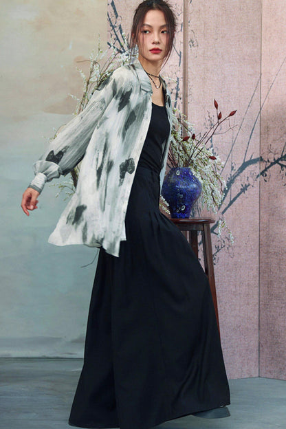 Gray Gradient Print Blouse + Easy Pants