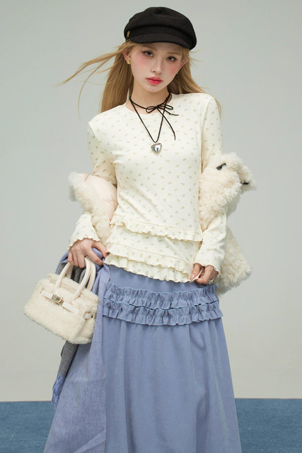 ミルキーアプリコットフローラルトップス